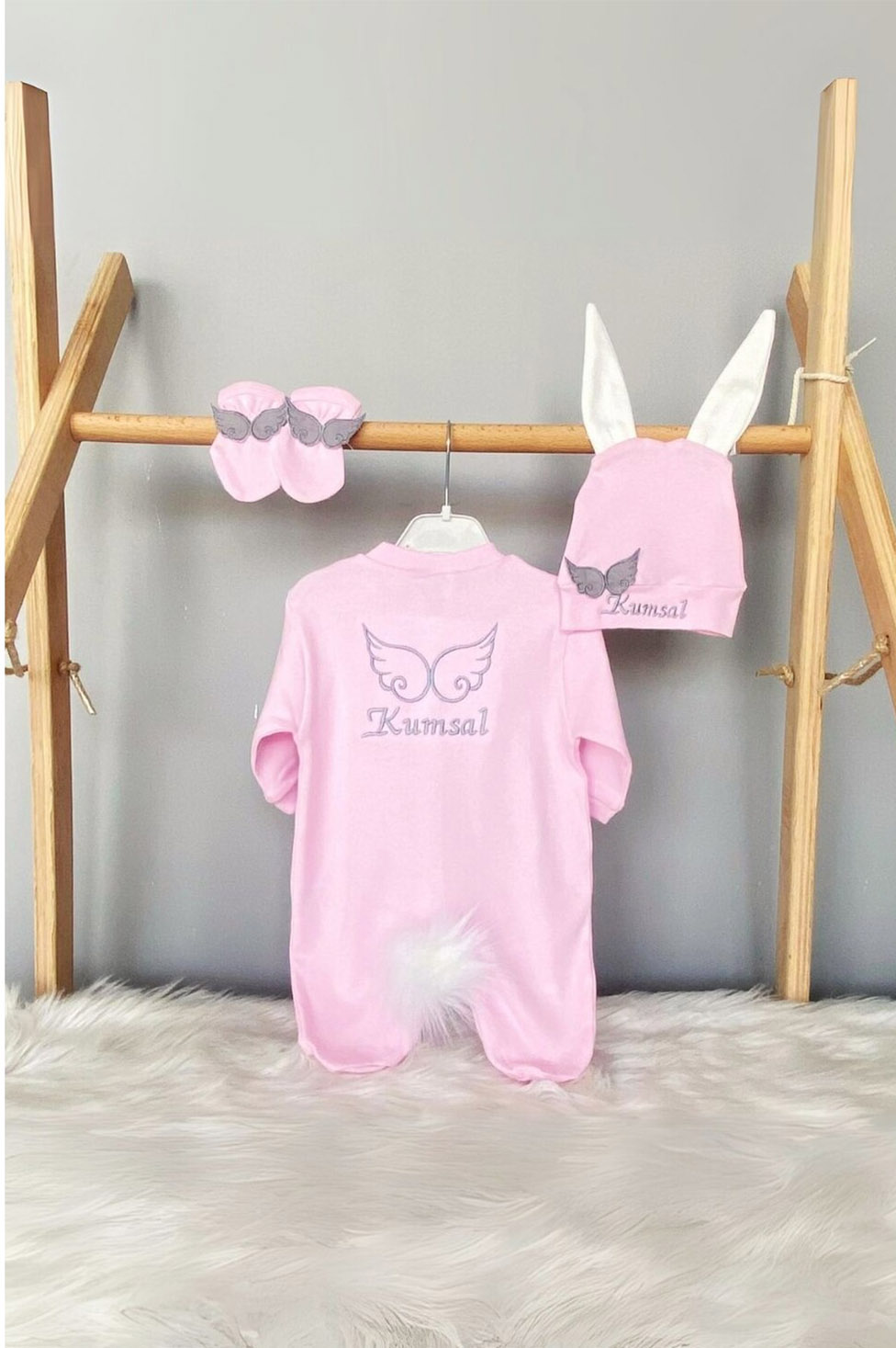 Kanatlı Model Pembe 3'lü Hastane Çıkışı Seti